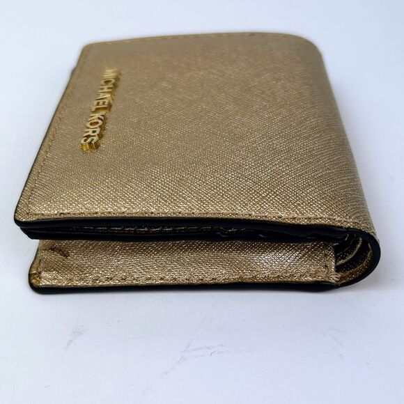 Michael Kors Jet Set Set Slim Saffiano Leather Wallet Gold Metallic Folding Card - Picture 4 of 8